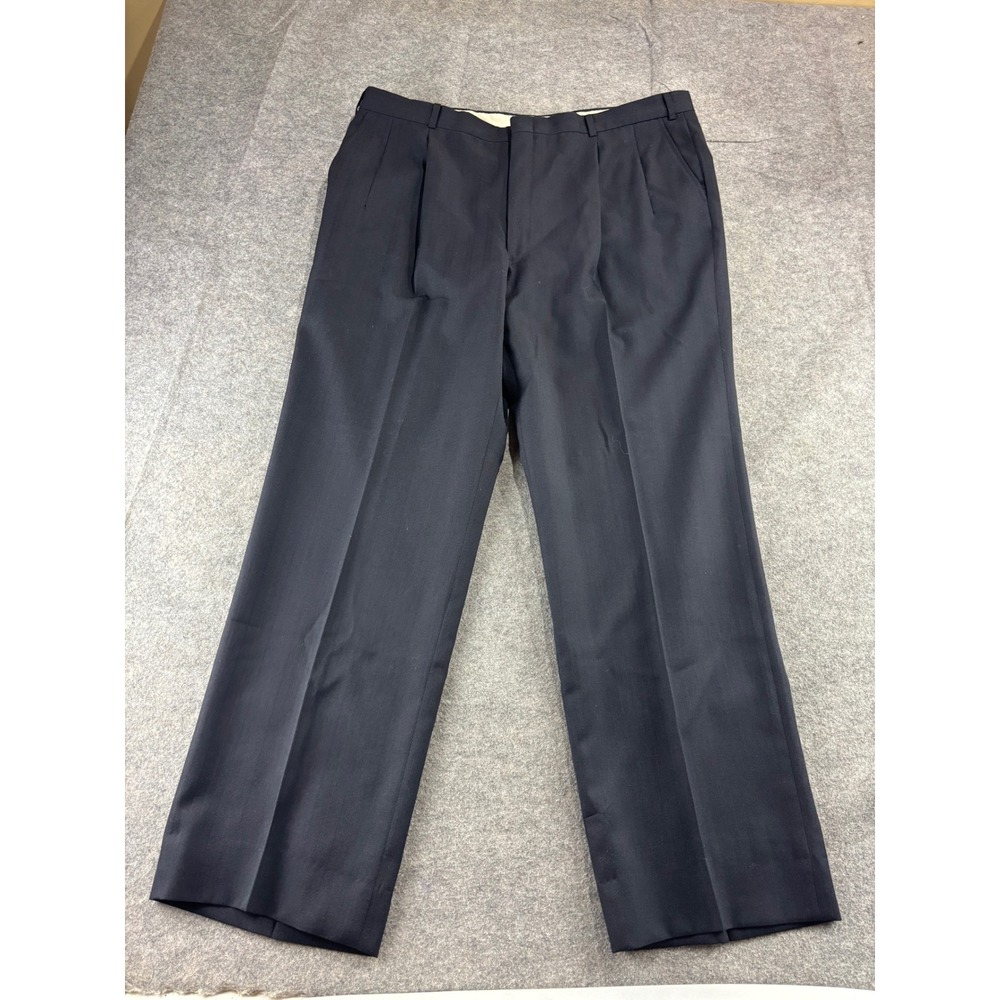VTG Handmade Mens Navy Double Pleated Straight Leg Dress Pants Trousers 40x31